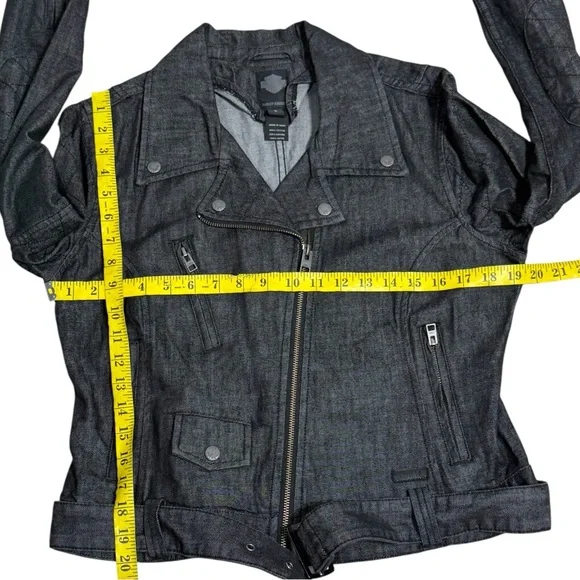 Harley-Davidson black denim slim fit moto jacket y2k biker grunge size L - Picture 9 of 14
